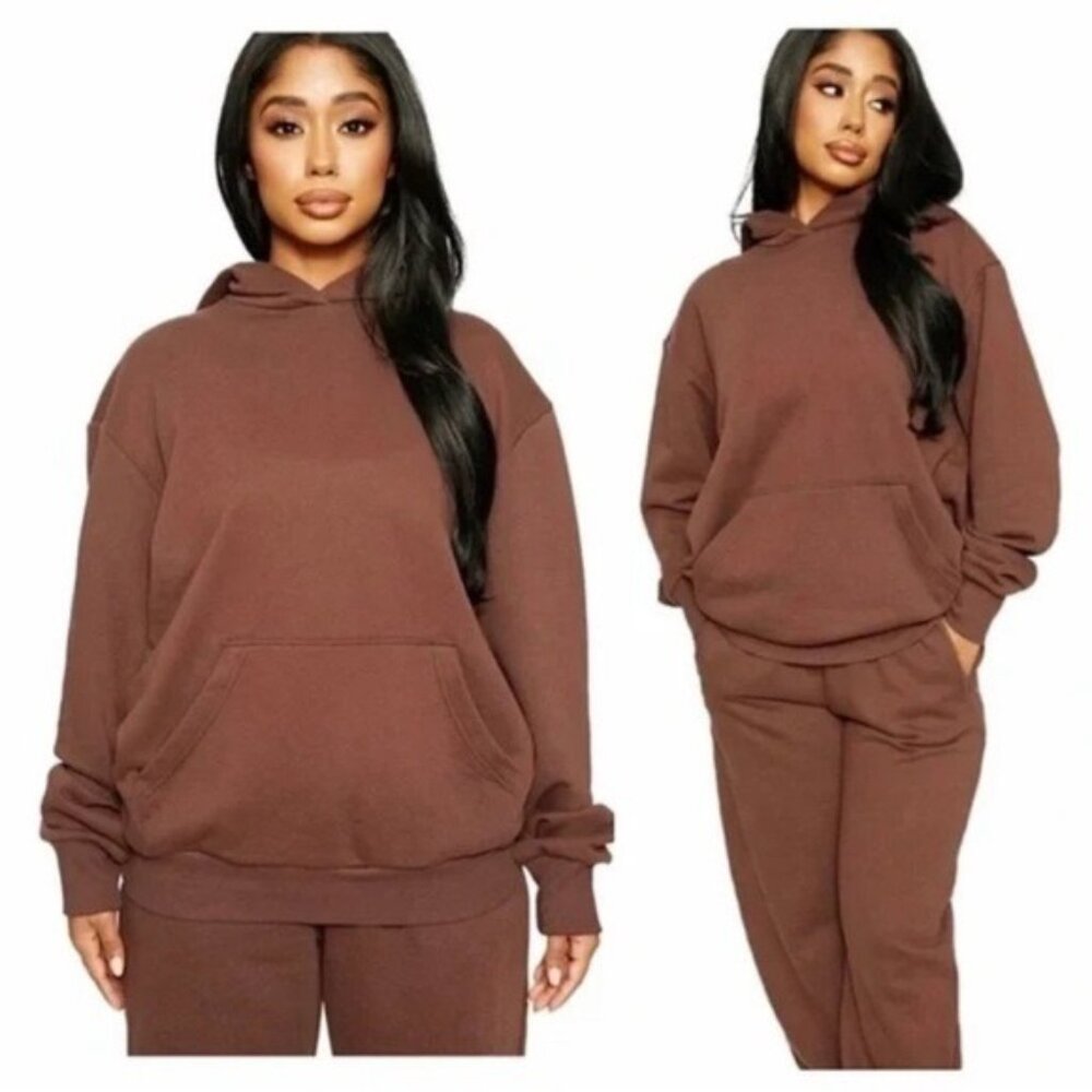 NWT Naked Wardrobe Keep It Chill Hooded Sweatshirt XS Chocolate Oversized Terry